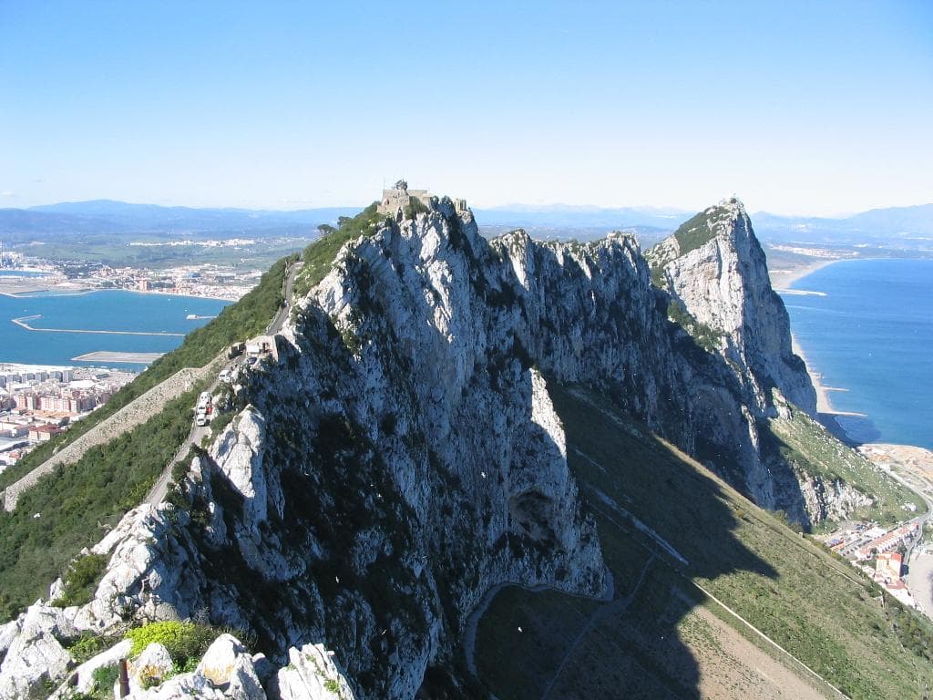 The Rock of Gibraltar rising above the town